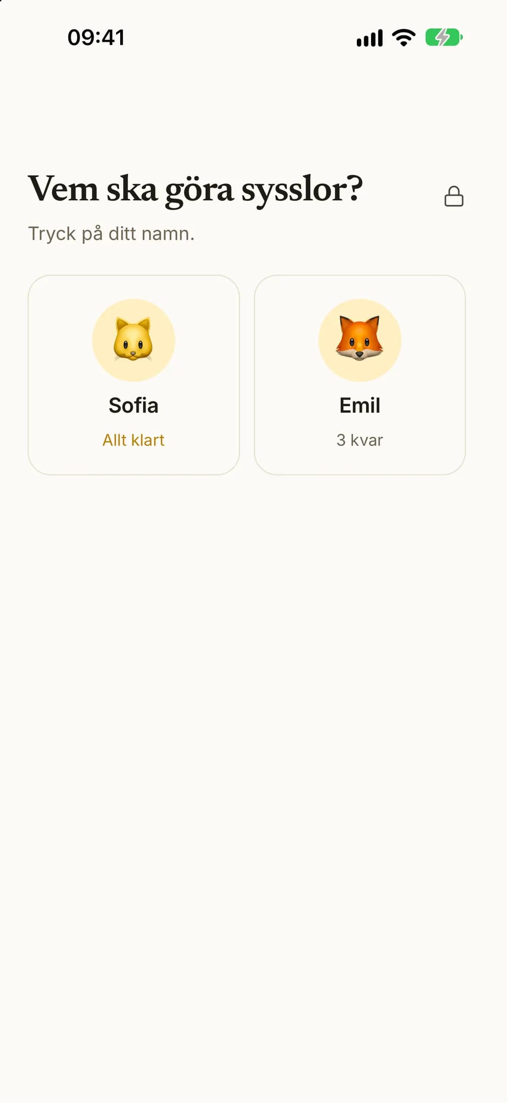 Vem ska göra sysslor? Två barn på samma enhet, det ena med allt klart och det andra med tre kvar.