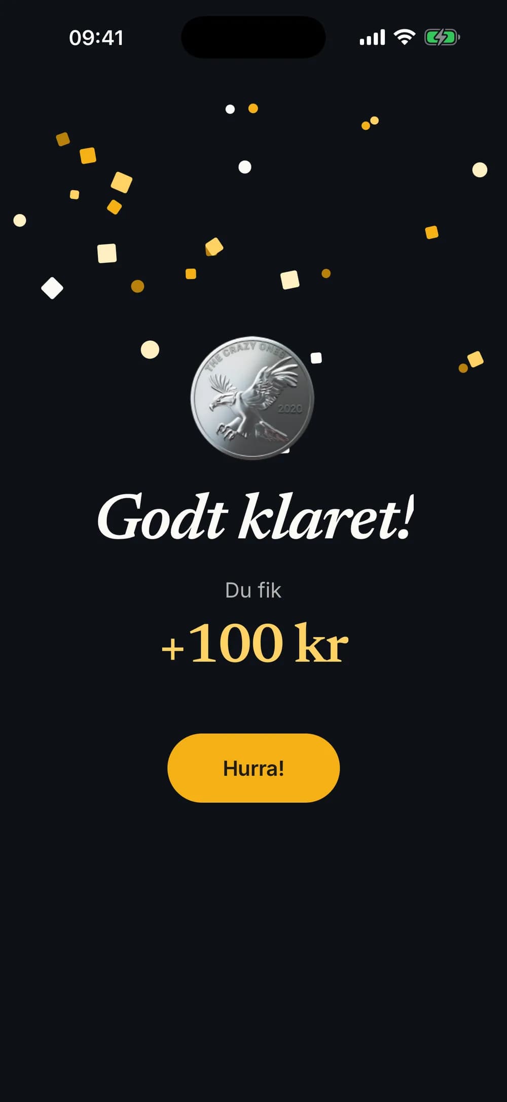 Fejringen, barnet ser efter at have markeret en opgave som lavet, med +100 kr.
